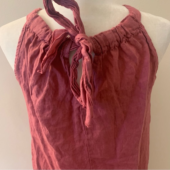 Bellambia Italy 100% Linen Ruffle Hem adjustable Neck Tie Dress - Picture 7 of 10